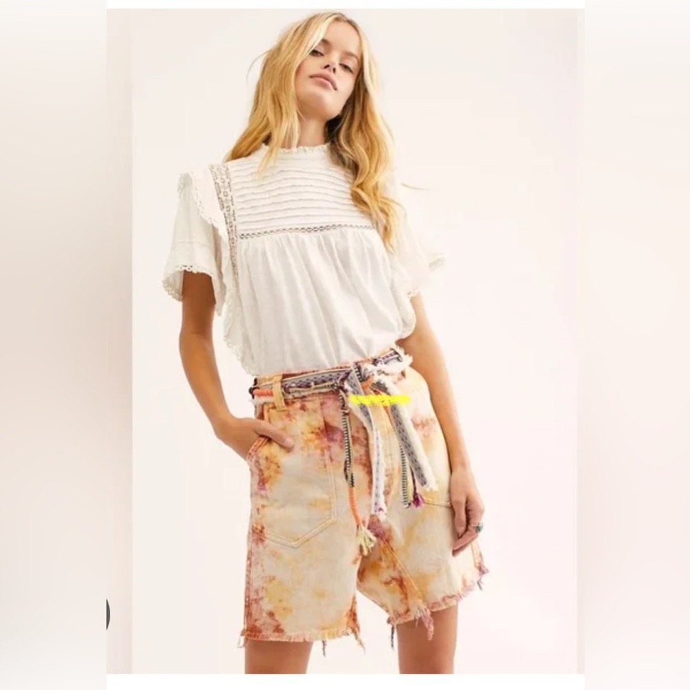 We The Free People She’s  a Legend Tie-Dye Denim Bermuda Shorts Size 2